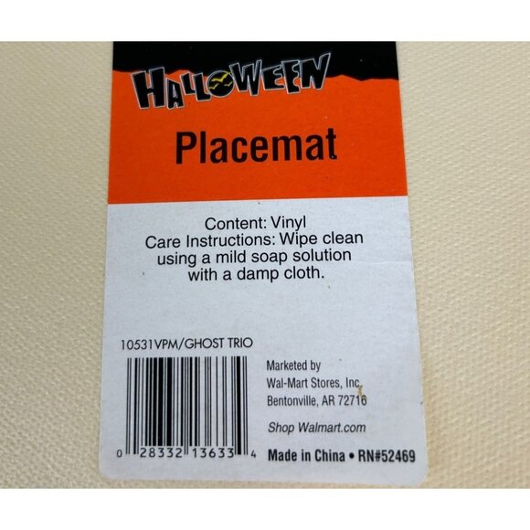 Halloween Ghost Trio BOO Set of 4 Vinyl Circle Placemats Happy Cute Bow Tie - Picture 7 of 13